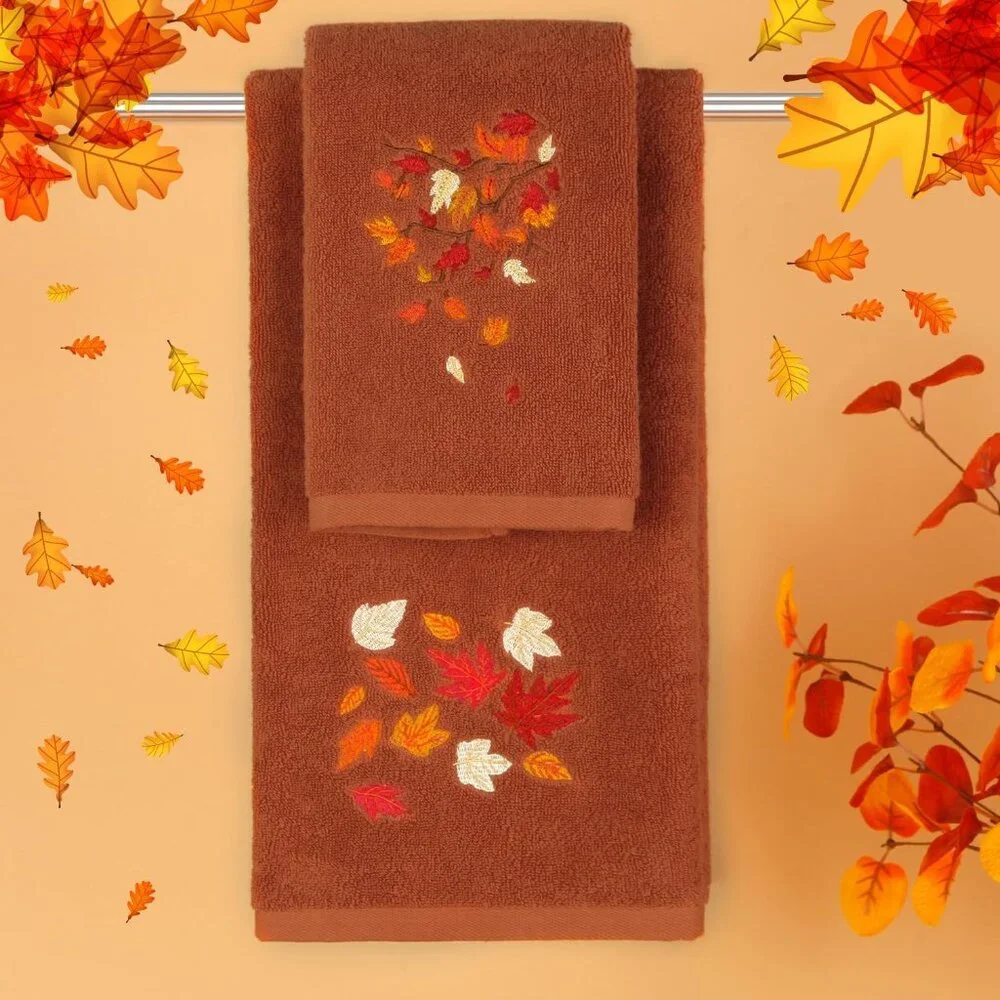 2 Pack Autumn Leaves Hand Towels - Premium Cotton for Stylish Fall Decor